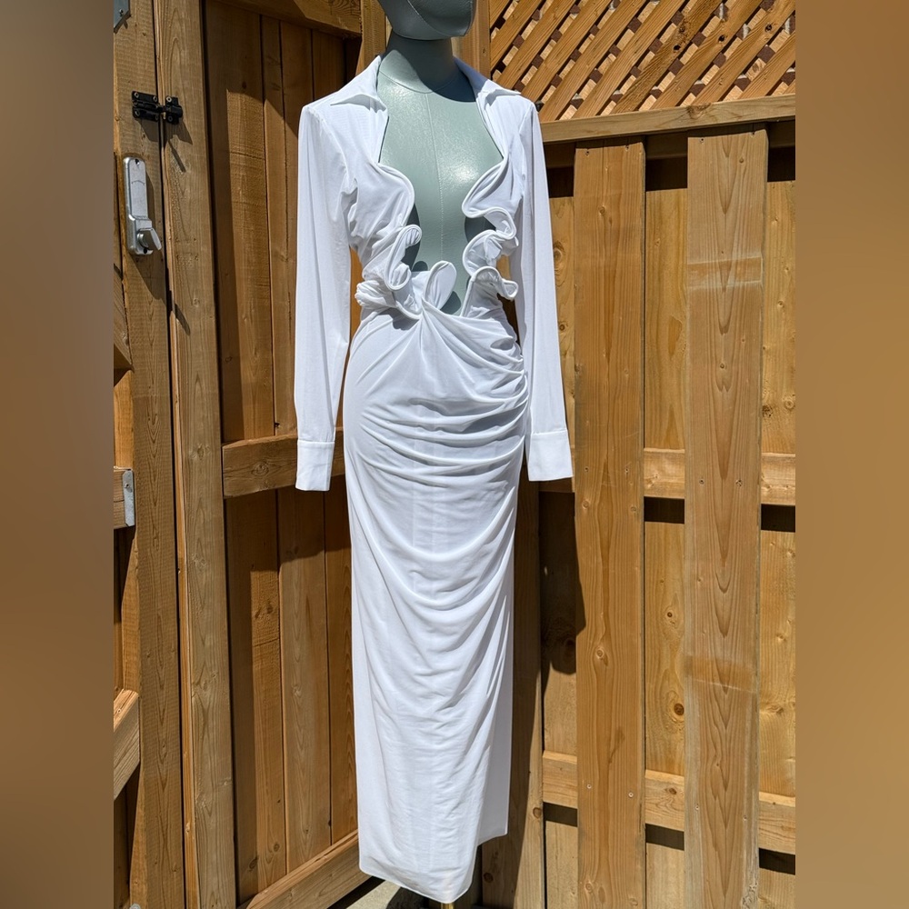 🆕 CHRISTOPHER ESBER 🧿 NWOT Venus Plunge Shirt Maxi Dress, White - Sz AU10 US 6 - Picture 6 of 17